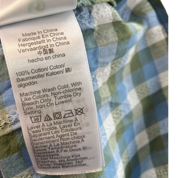 J Crew Blouse Womens M Green Tilly Plaid Artist Top Blue Ruffle Neck Boho Fall - Picture 6 of 9